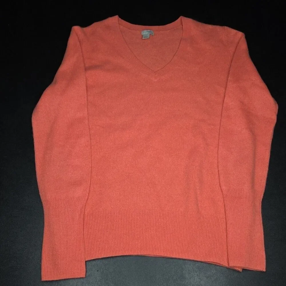 Halogen Sweater women's Medium 100% Cashmere Red (Orangy) long sleeve fitted